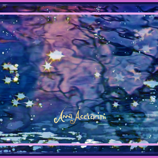 Luxury silk scarf design detail in deep blue and dusty pink with sparkles and Anna Acciarini gold script