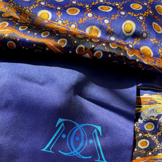 Close-up showing golden motif interlacing with refined pattern design on soft, double-layered silk